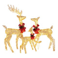Golden Elk Family Courtyard Elk Decoration featuring illuminated elk family with festive bows