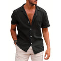 Solid-color Loose-fit Linen Shirt For Men