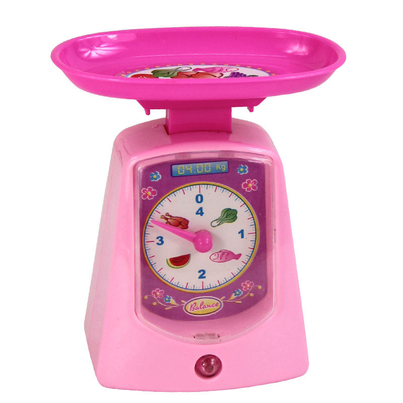 Children's Mini Girl Simulation Play House toy kitchen scale in pink color with a playful design and easy-to-read dial.