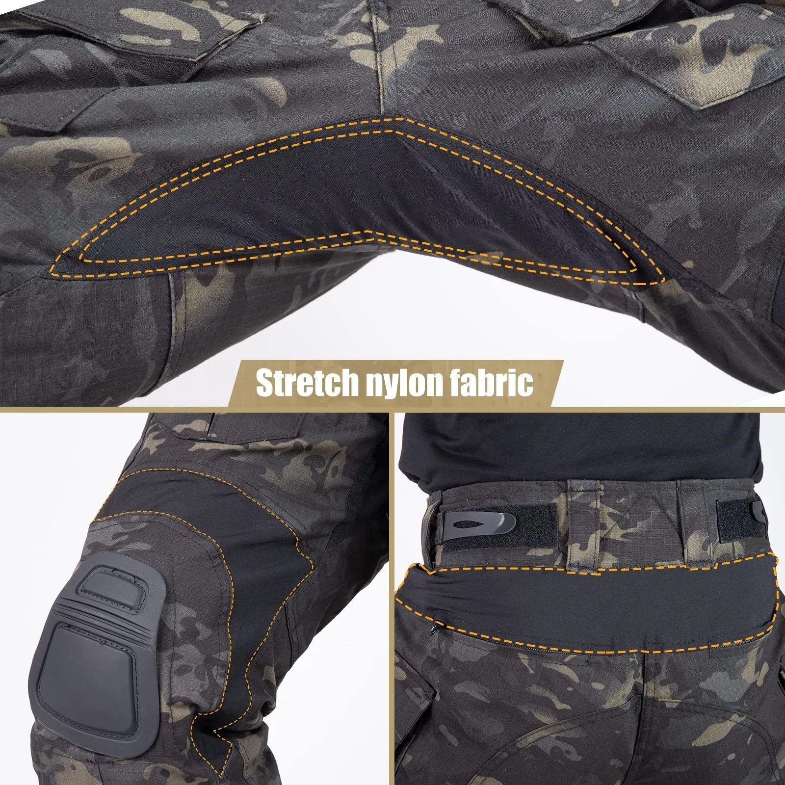 Men's Tactical Combat Tactical Military Pants showcasing stretch nylon fabric with reinforced stitching and pockets.