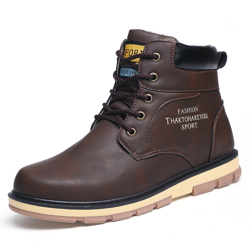 Plush warm work clothes Martin boots showcasing a stylish brown design ideal for cold weather and demanding work environments.