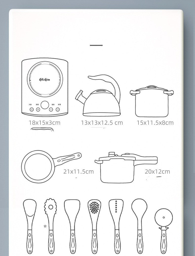 New Simulation Induction Cooker with toy kitchen utensils and accessories for children.