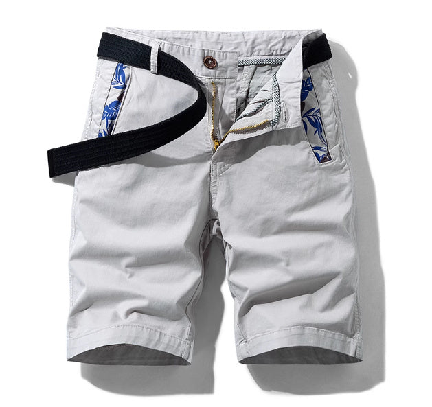 Summer Loose Straight Trousers in light gray with decorative pockets and a black belt, ideal for warm weather wear.