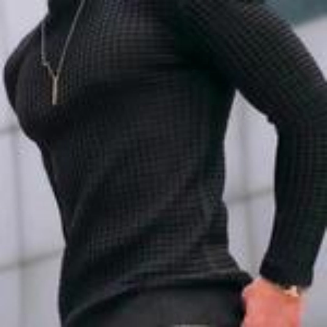 Men's Fashion Casual Tropical Printed Shirt modeled by a man wearing a stylish black long-sleeve top.
