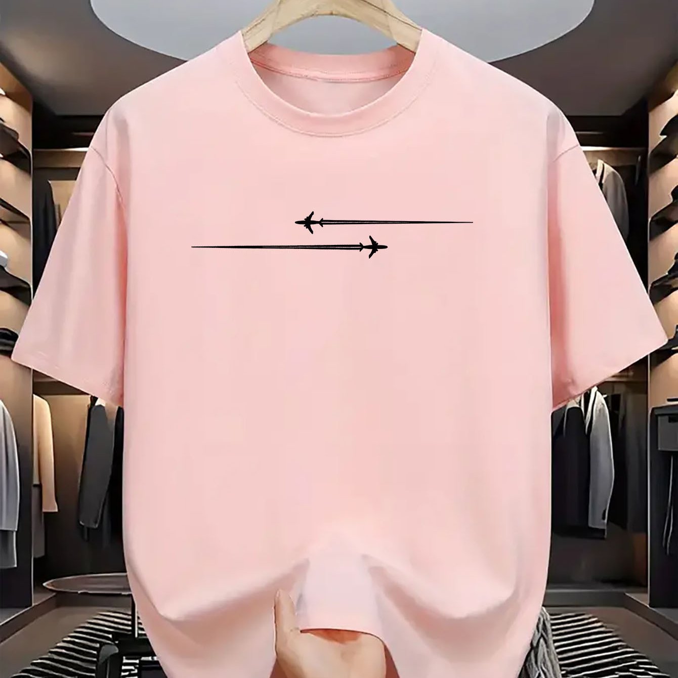 Men’s Comfortable Sports Round Neck T-Shirts in pink with arrow design, perfect for casual wear.
