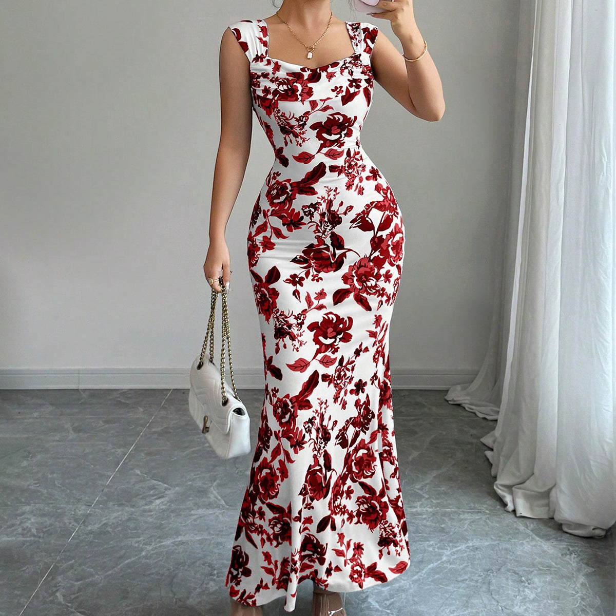 Sweet High Waist Printed Tie Dress