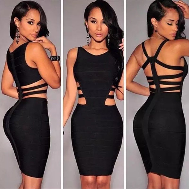 New Bandage Dresses For Women Black Sexy Sleeveless Ladies showcasing a stylish, body-hugging design with cut-out details.