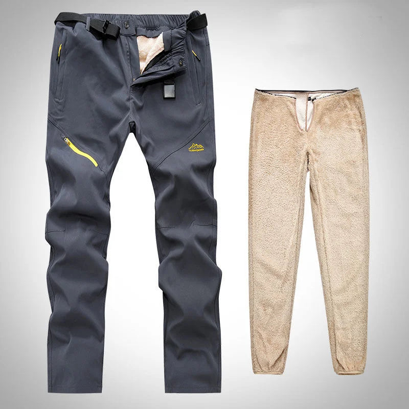 Men Winter Warm Long Pants Outdoor Polar Fleece Camping - grey and fleece pants for cold weather adventures.