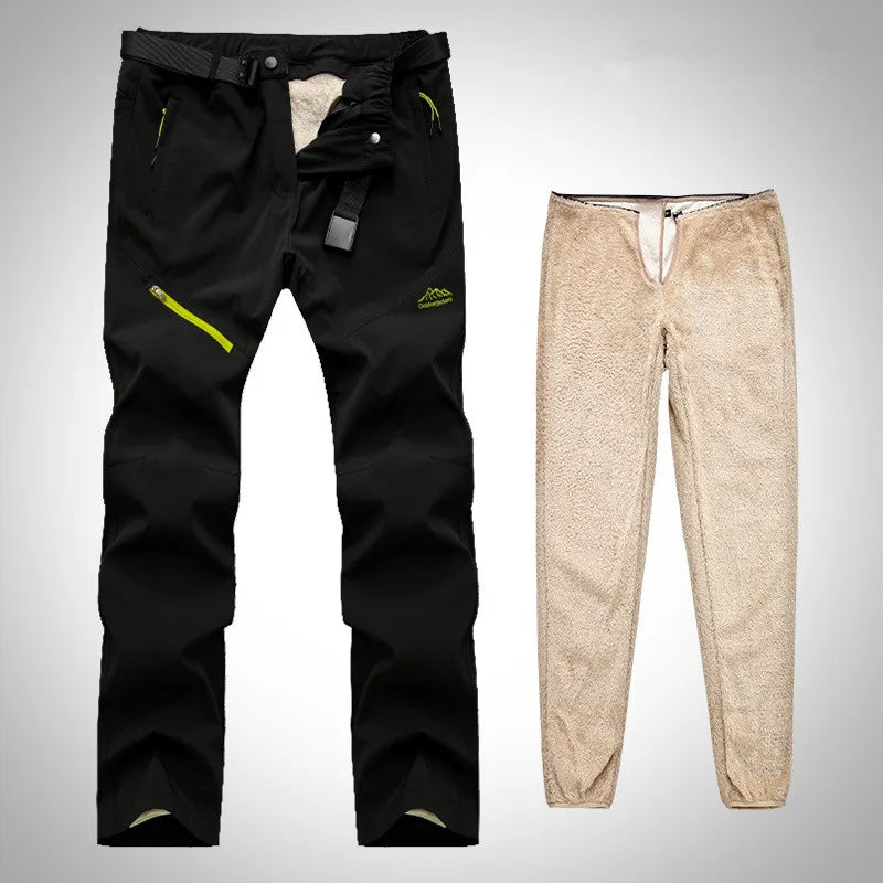 Men Tactical Waterproof Long Trousers Trekking displayed in black with yellow accents and a removable inner lining.