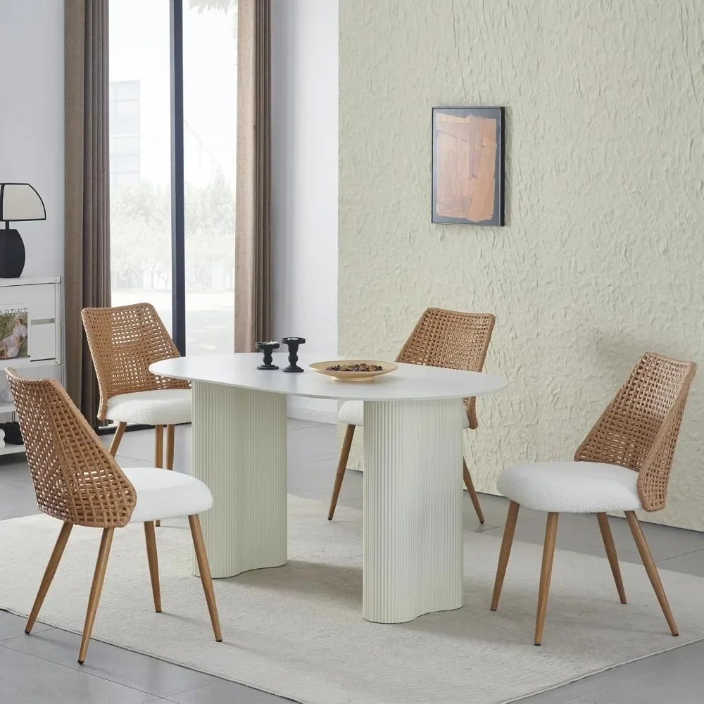 Set of 4 Rattan Dining Chairs – Mid-Century Modern Kitchen & Dining Room Chairs with Full PE Cane Backrest, Accent Wood-Look Chairs for Home