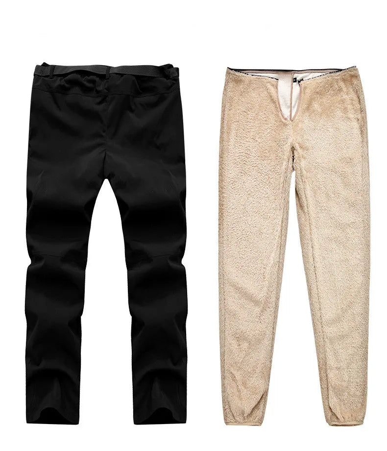 Men Tactical Waterproof Long Trousers Trekking in black and beige, showcasing durability and comfort for outdoor activities.