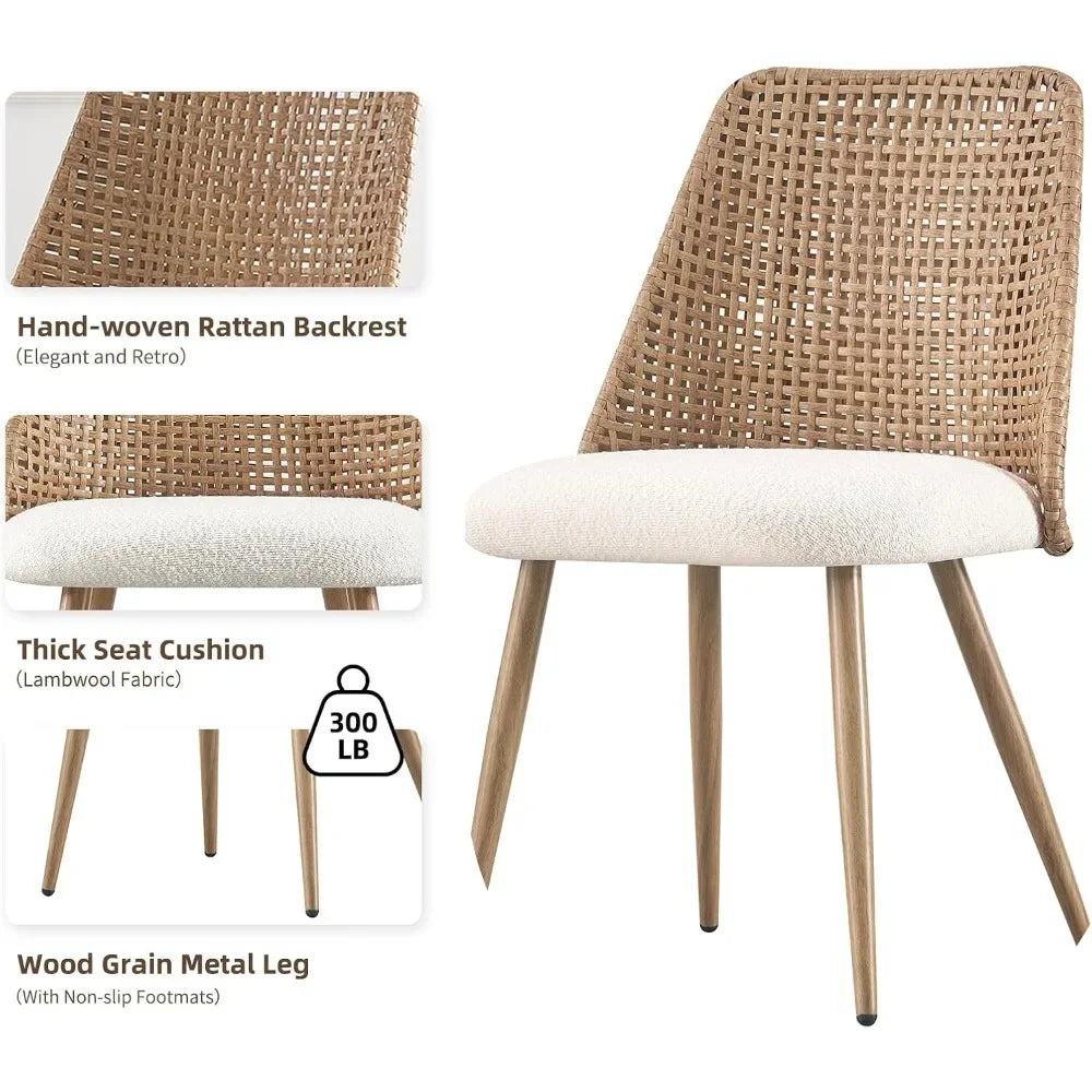Set of 4 Rattan Dining Chairs – Mid-Century Modern Kitchen & Dining Room Chairs with Full PE Cane Backrest, Accent Wood-Look Chairs for Home