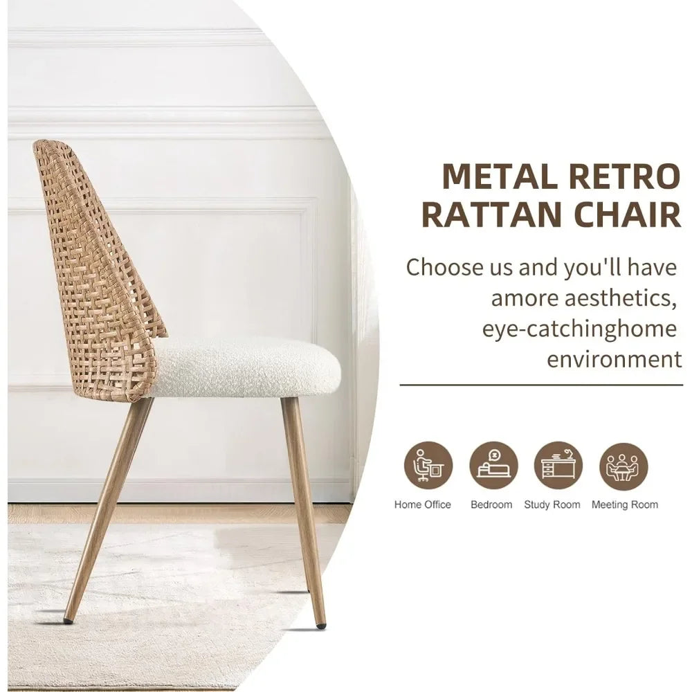 Set of 4 Rattan Dining Chairs – Mid-Century Modern Kitchen & Dining Room Chairs with Full PE Cane Backrest, Accent Wood-Look Chairs for Home