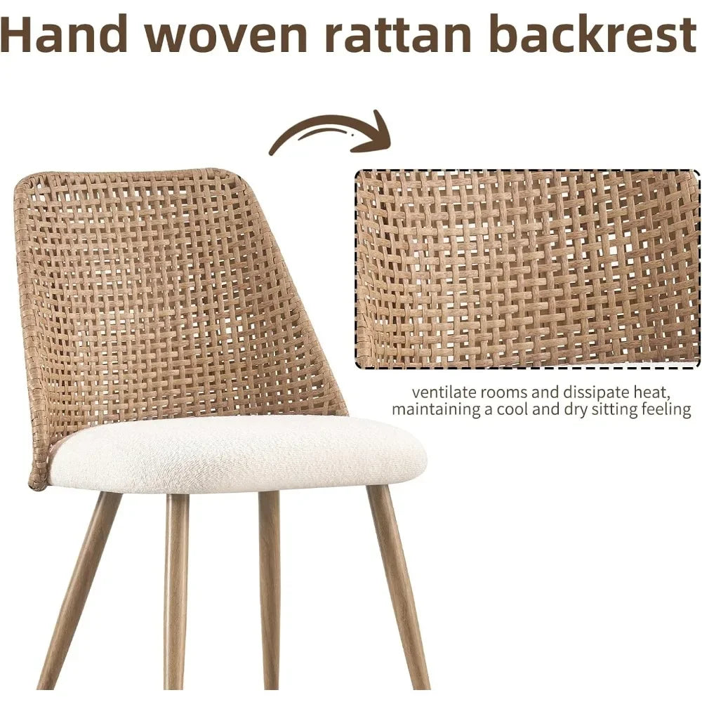 Set of 4 Rattan Dining Chairs – Mid-Century Modern Kitchen & Dining Room Chairs with Full PE Cane Backrest, Accent Wood-Look Chairs for Home