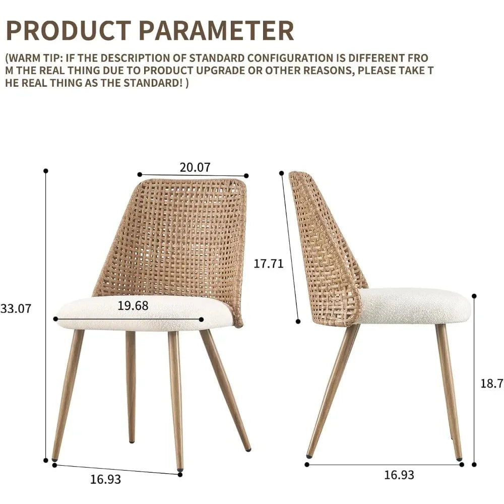 Set of 4 Rattan Dining Chairs – Mid-Century Modern Kitchen & Dining Room Chairs with Full PE Cane Backrest, Accent Wood-Look Chairs for Home