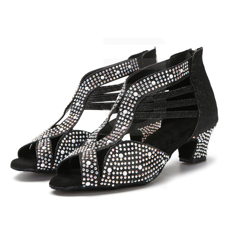 Diamond-encrusted Senior Dance Shoe Women with sparkling upper for elegance and support on the dance floor.