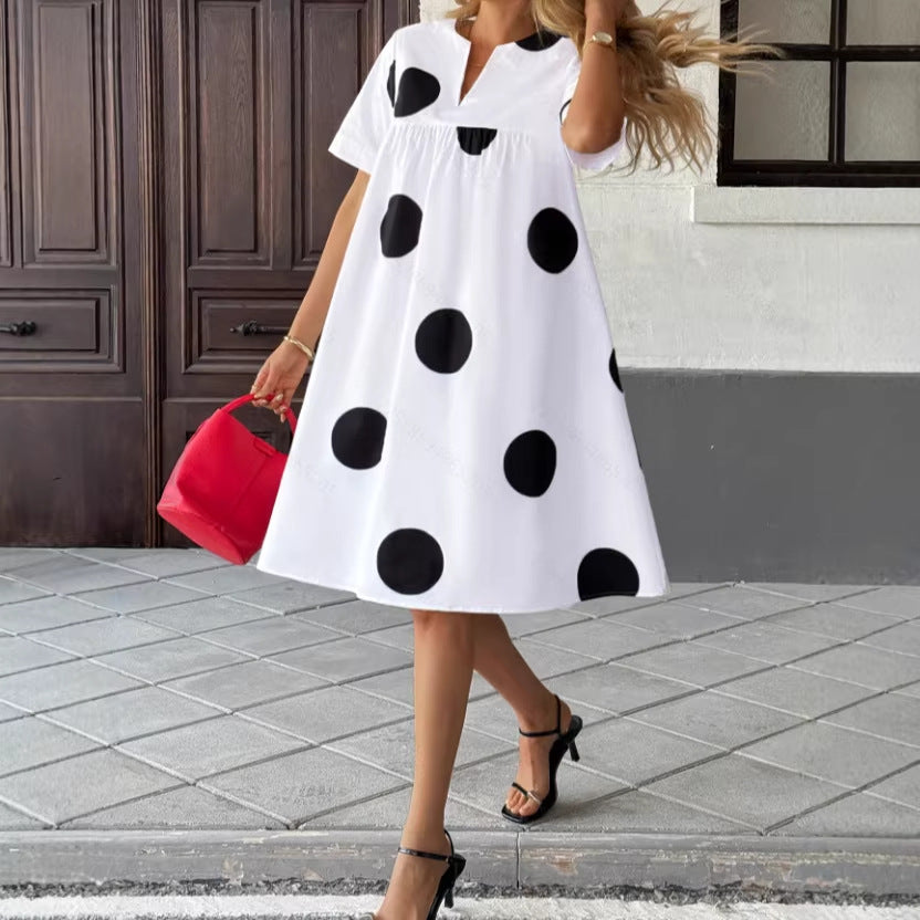 Black And White Polka-dot Midi Dress