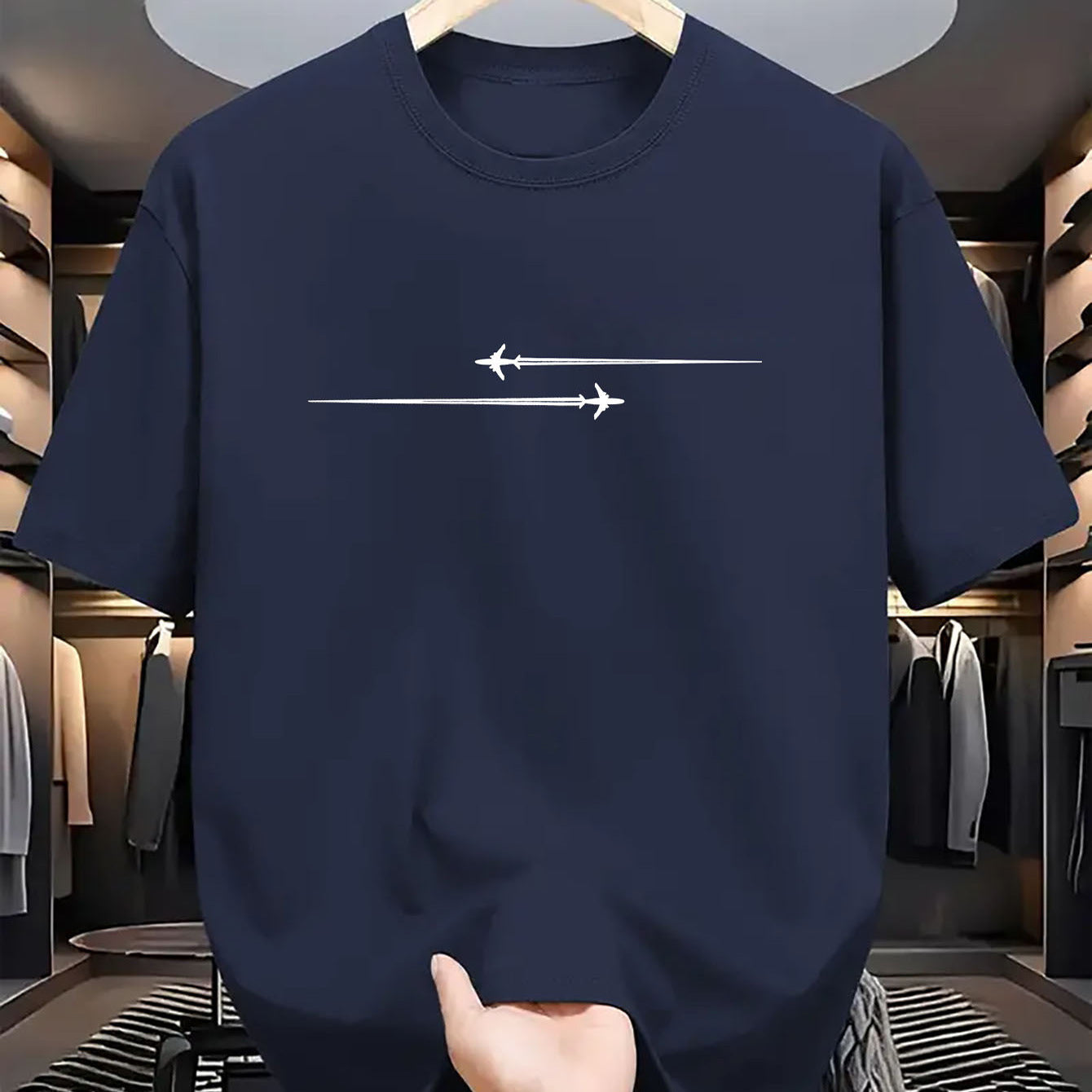 Men’s Comfortable Sports Round Neck T-Shirts in navy blue featuring arrow design on the front.