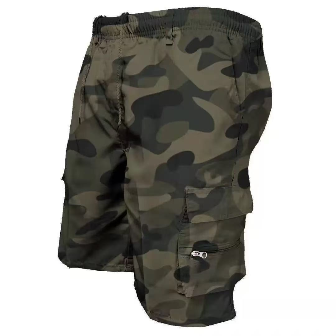 Men's Casual Work Pants Loose Summer in camouflage pattern, featuring cargo pockets and an elastic waistband.