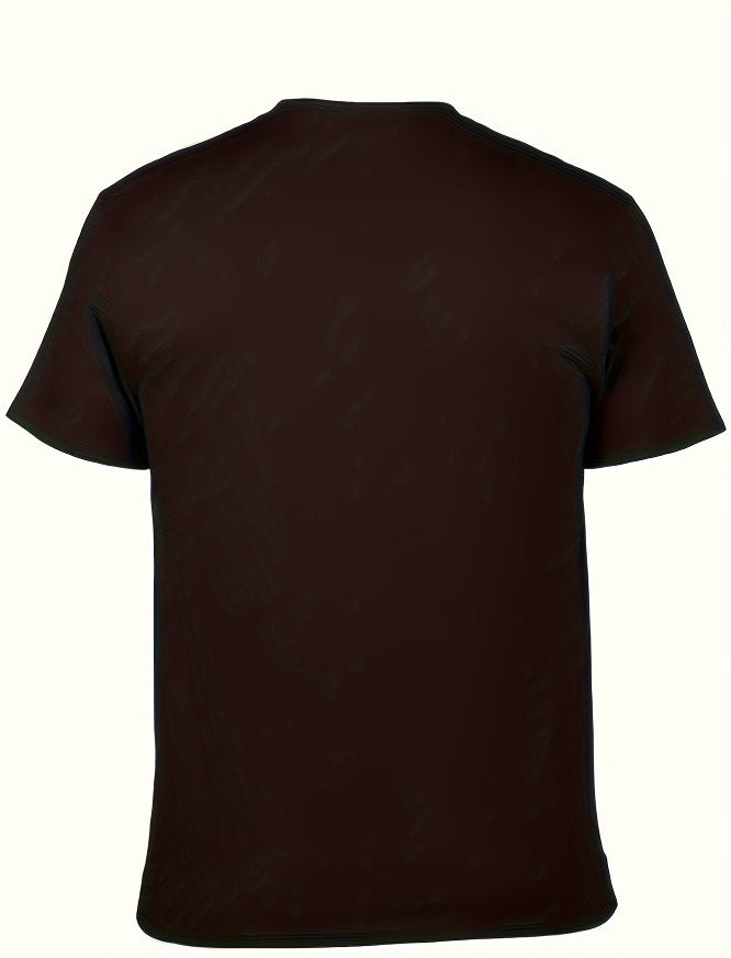 Back view of a Men's Printed Short-sleeved T-shirt in solid black color.