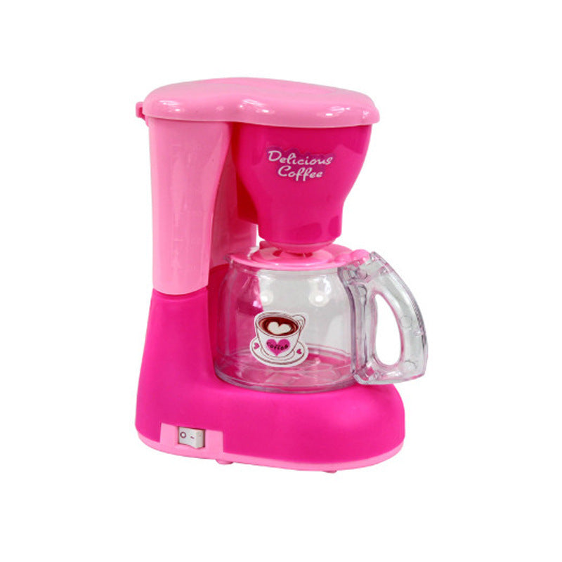 Children's Mini Girl Simulation Play House toy coffee maker in pink with clear glass pot.
