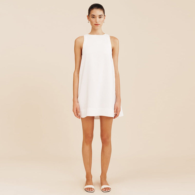 Sleeveless Casual Commuter Crew-neck Dress