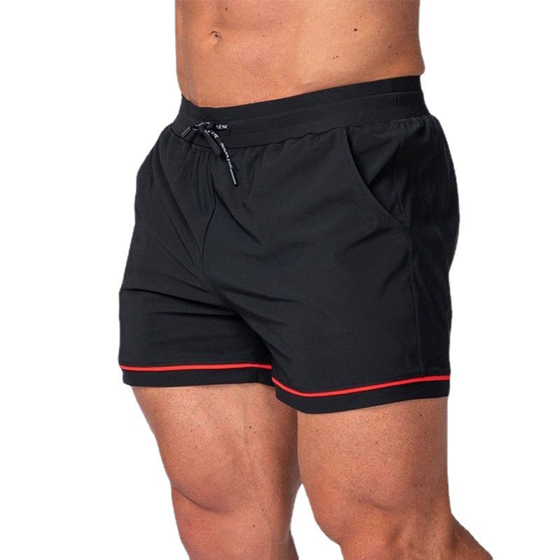Sport Running Training Outdoor Beach Shorts in black with red trim on the sides, perfect for active lifestyles.