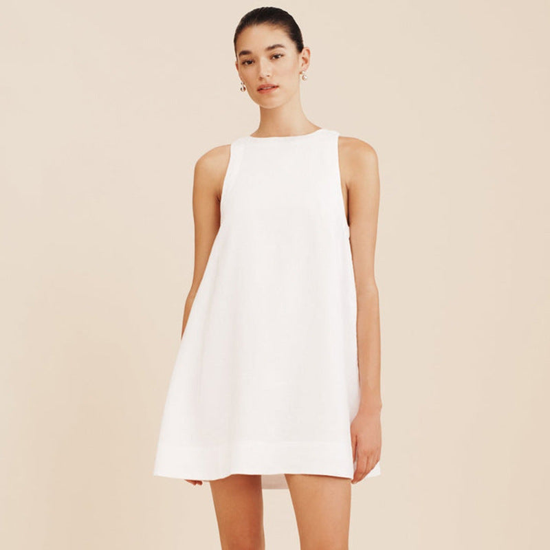 Sleeveless Casual Commuter Crew-neck Dress