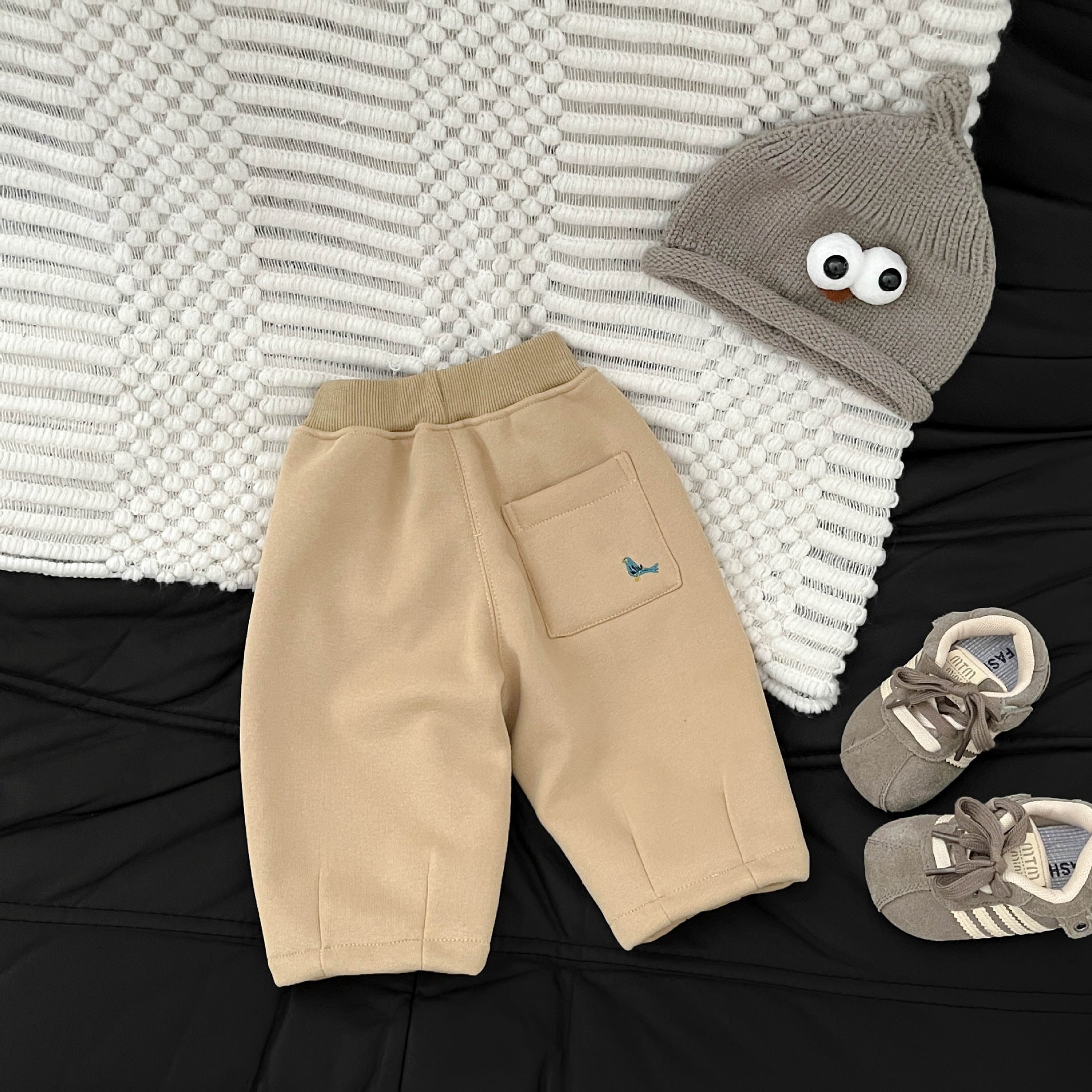 Fleece-lined Embroidered Thickened Casual Warm Pants