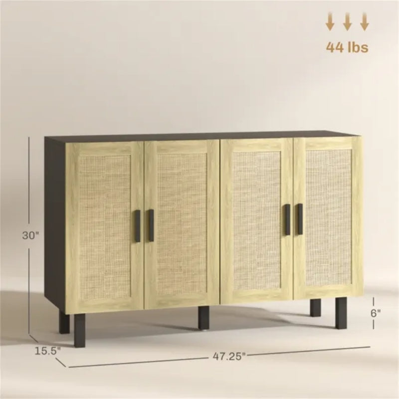 Modern Kitchen Storage Cabinet with dimensions and design details, featuring four doors and a stylish finish.