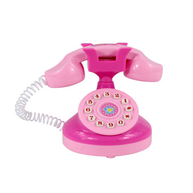 Children's Mini Girl Simulation Play House toy pink telephone with retro design for imaginative play.