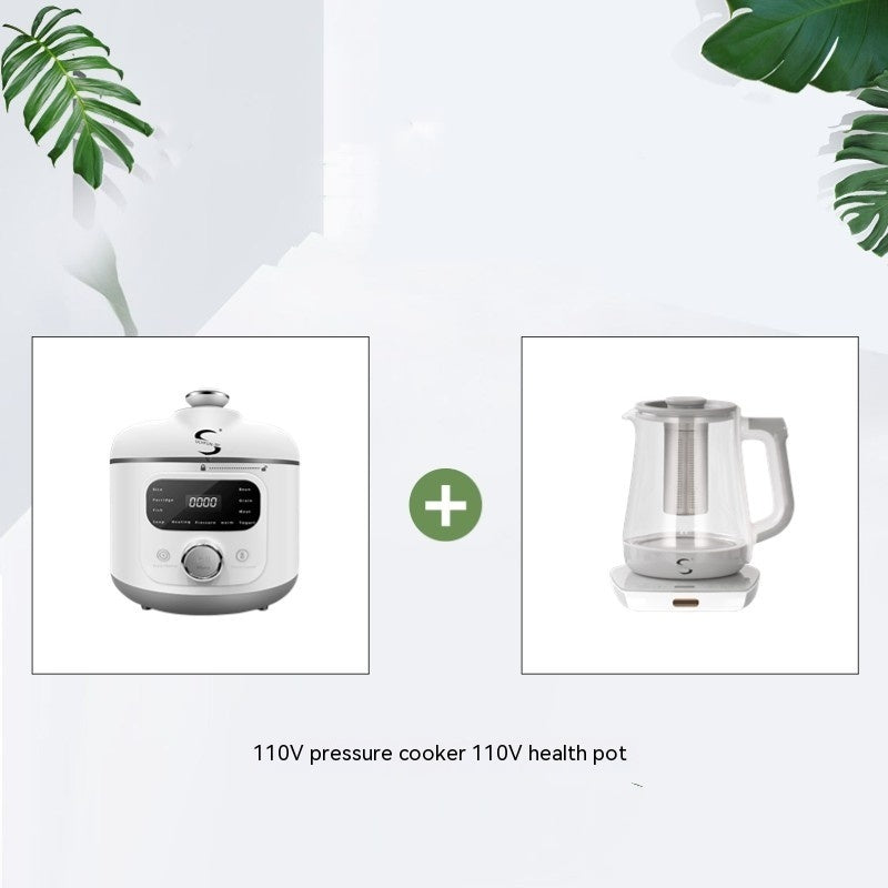 Electric Pressure Cooker Small Household Appliances Set featuring 110V pressure cooker and health pot.