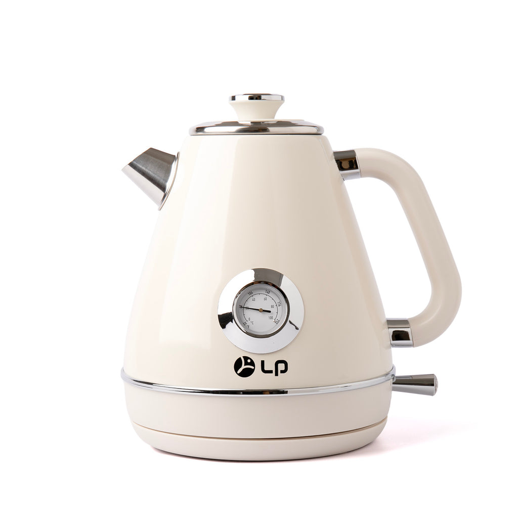Household Small Appliances Electric Kettle in cream color with a stylish design and temperature gauge.