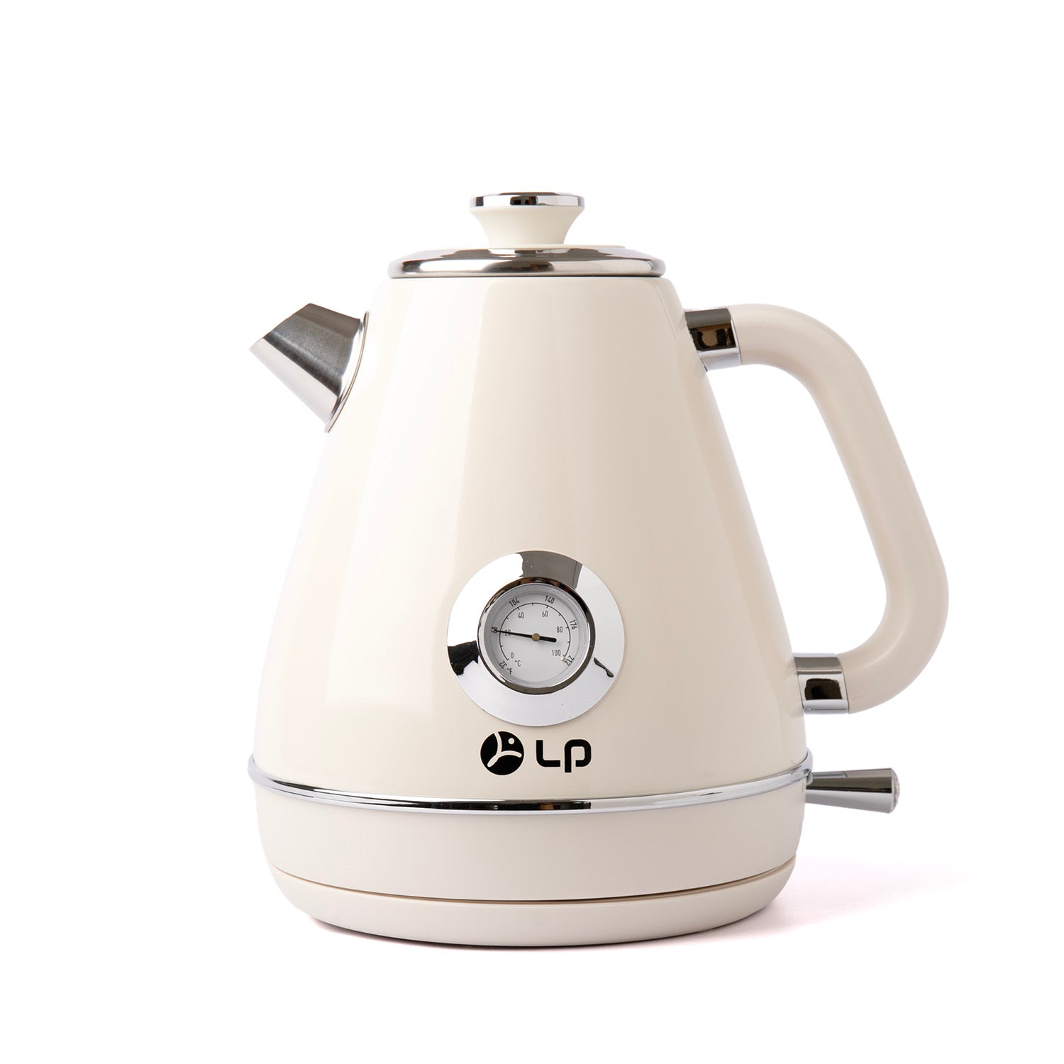 Household Small Appliances Electric Kettle in cream color with a stylish design and temperature gauge.