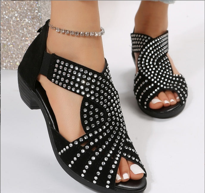 Large Casual Single Shoe Women featuring a stylish design adorned with rhinestones and a comfortable fit.
