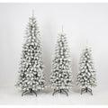 Artificial Christmas Tree Set With Lights displayed in three sizes, showcasing a snowy white finish and festive charm.