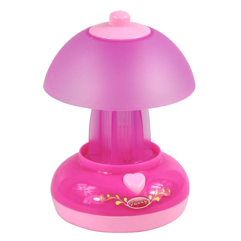 Children's Mini Girl Simulation Play House toy kitchen set pink mushroom lamp with heart design.
