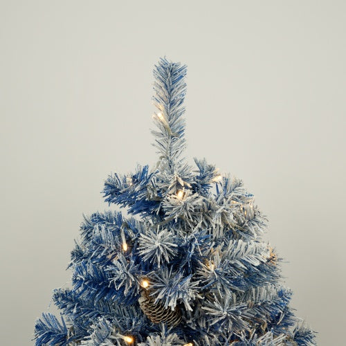 Pre-lit Christmas Tree Artificial Christmas top view with lights and frosted blue branches