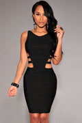 New Bandage Dresses For Women Black Sexy Sleeveless Ladies worn by a model, showcasing a sleek and modern design.