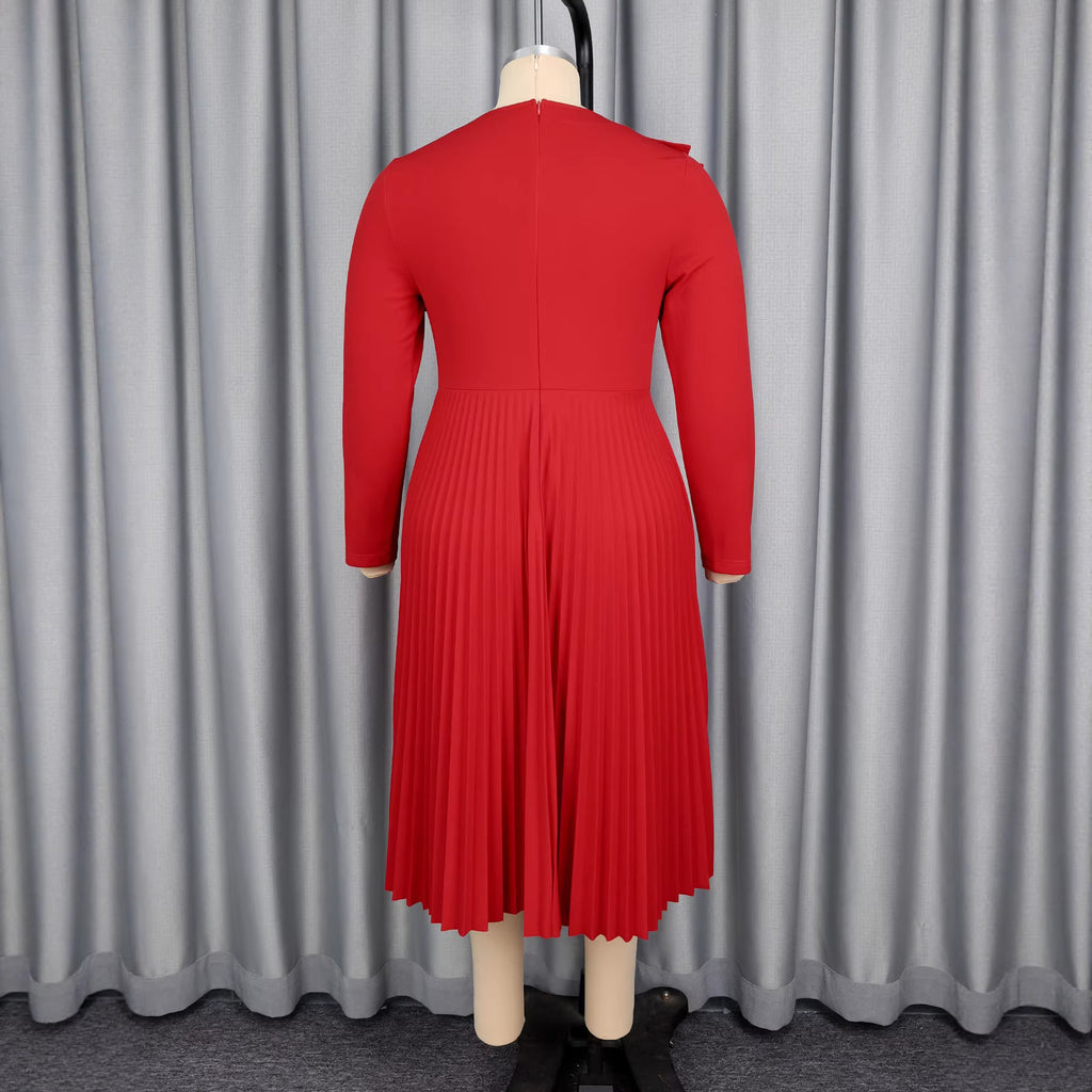 Lotus-leaf Collar Long-sleeve Crew-neck Elegant Dress