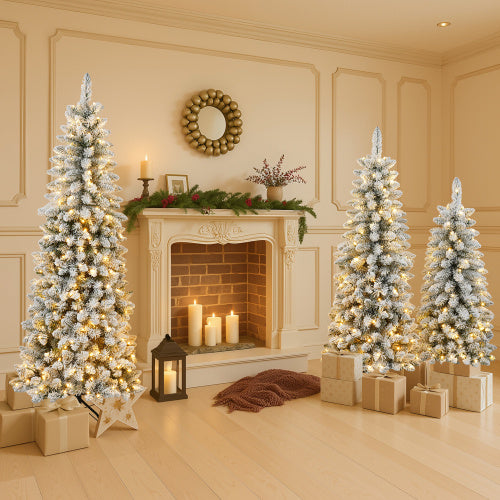 Artificial Christmas Tree Set With Lights beautifully illuminating a cozy living room decorated for the holidays.